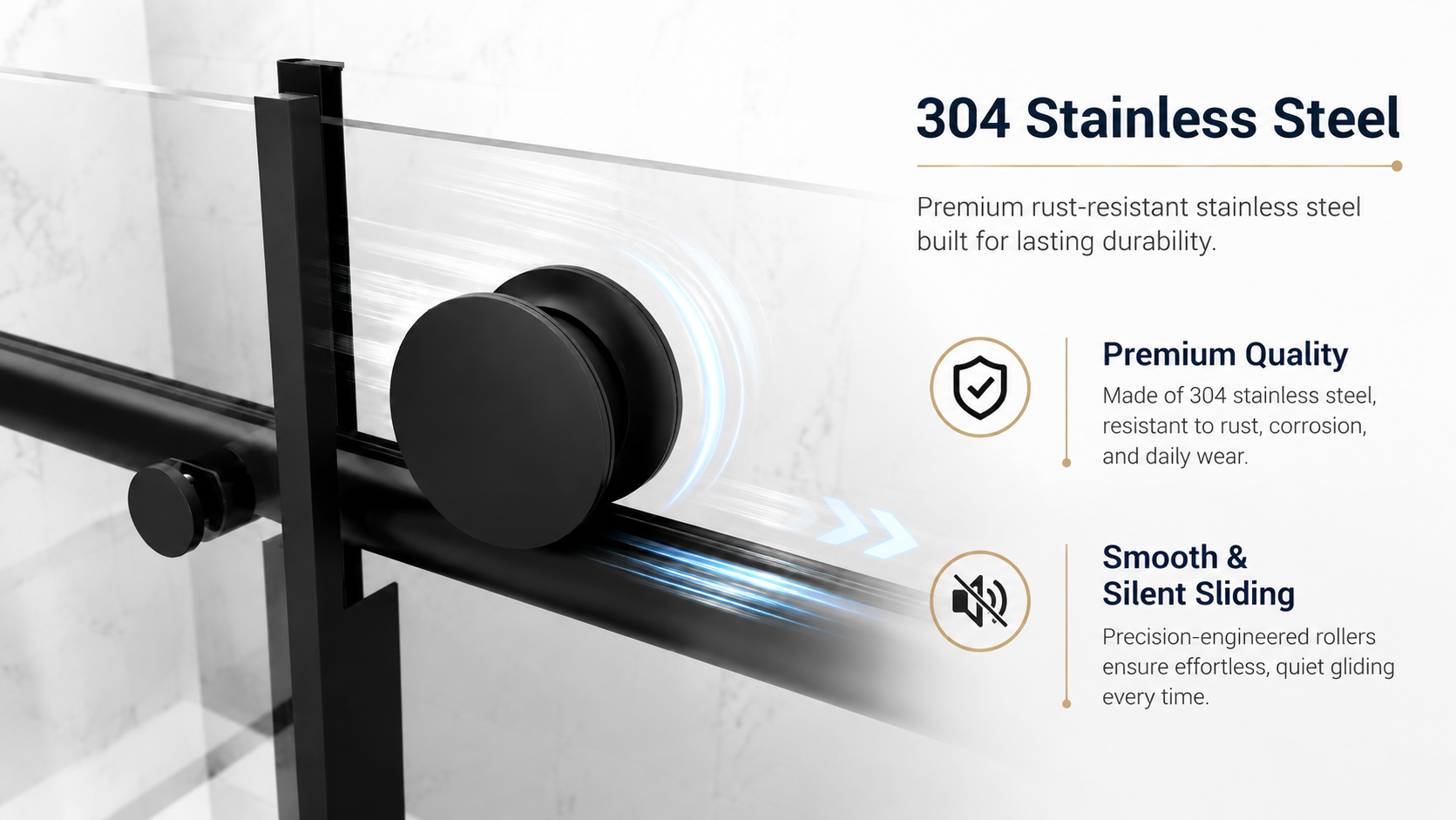 Frameless Sliding Shower Door with 5/16" Clear Tempered Glass, ARJ-S01-60-MB, detail image 13