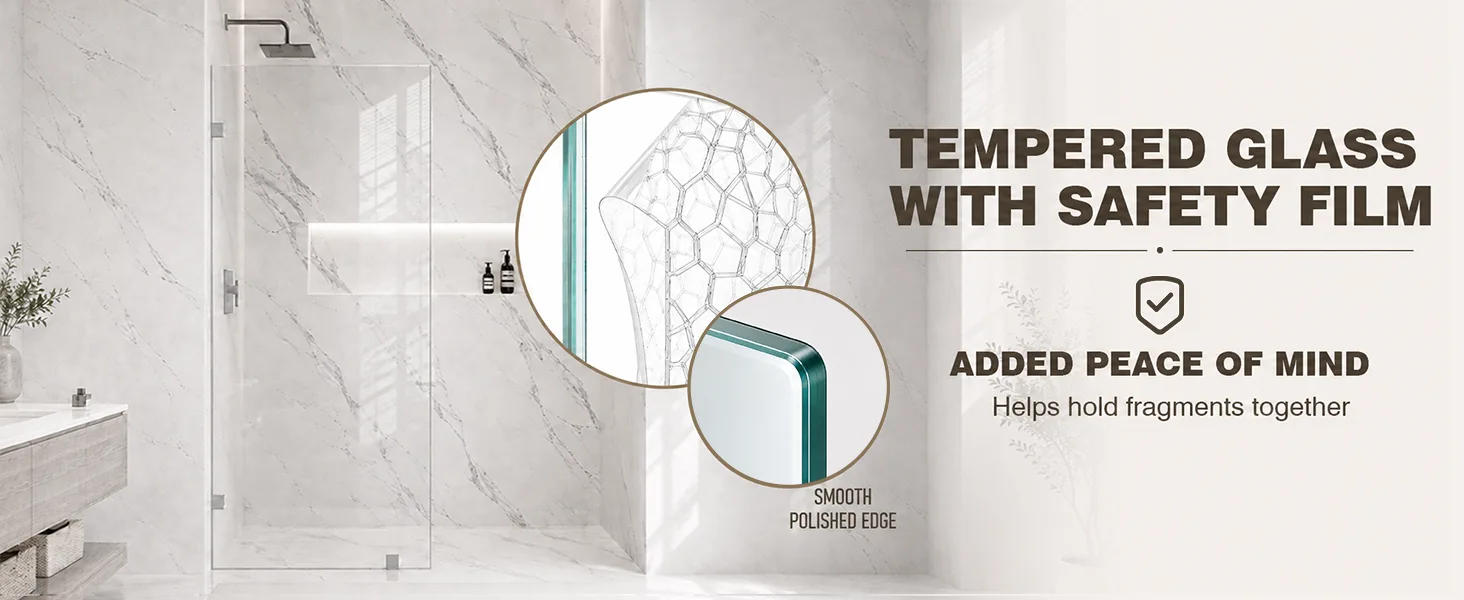 Frameless Fixed Shower Glass Panel with 3/8" Clear Tempered Glass, ARJ-W01-32-CH, detail image 6