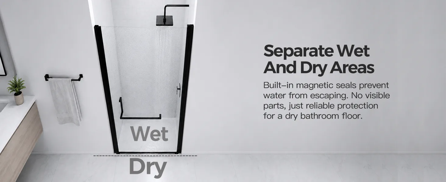 Semi-Frameless Pivot Shower Door with 1/4" Clear Tempered Glass, ARJ-P01-28-MB, detail image 9