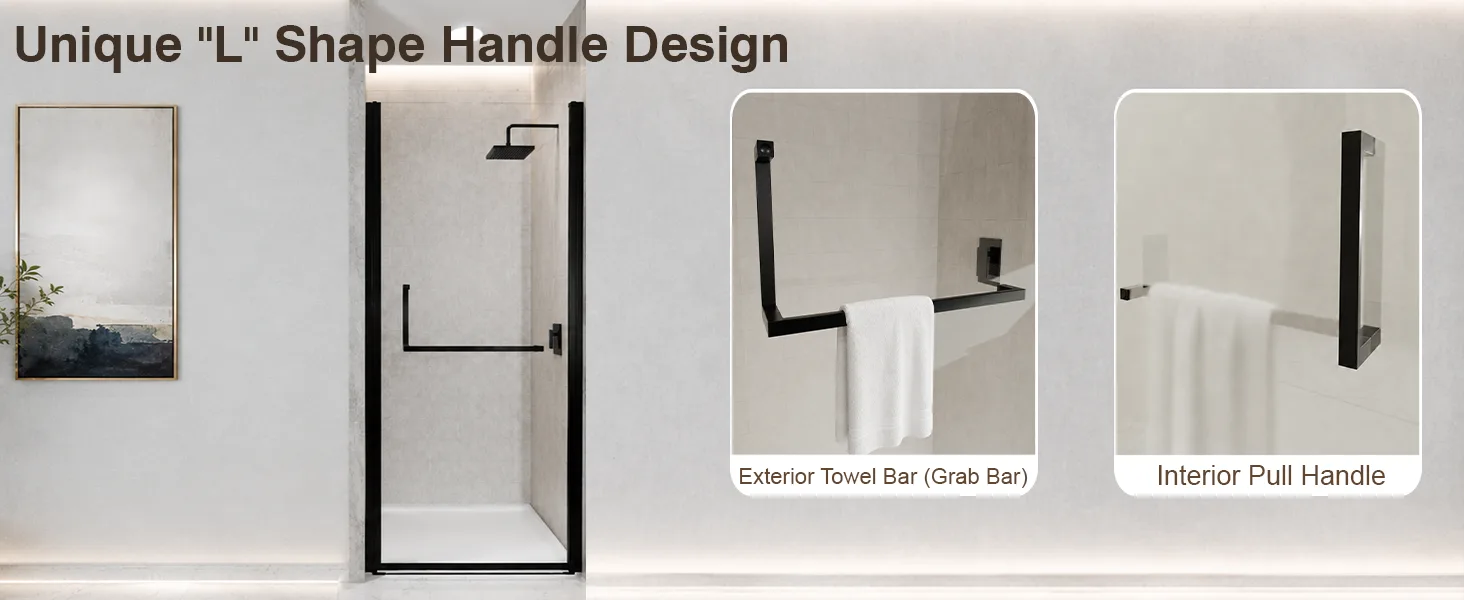 Semi-Frameless Pivot Shower Door with 1/4" Clear Tempered Glass, ARJ-P01-32-MB, detail image 4