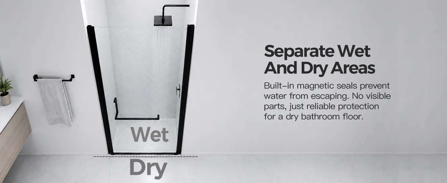 Semi-Frameless Pivot Shower Door with 1/4" Clear Tempered Glass, ARJ-P01-32-MB, detail image 9