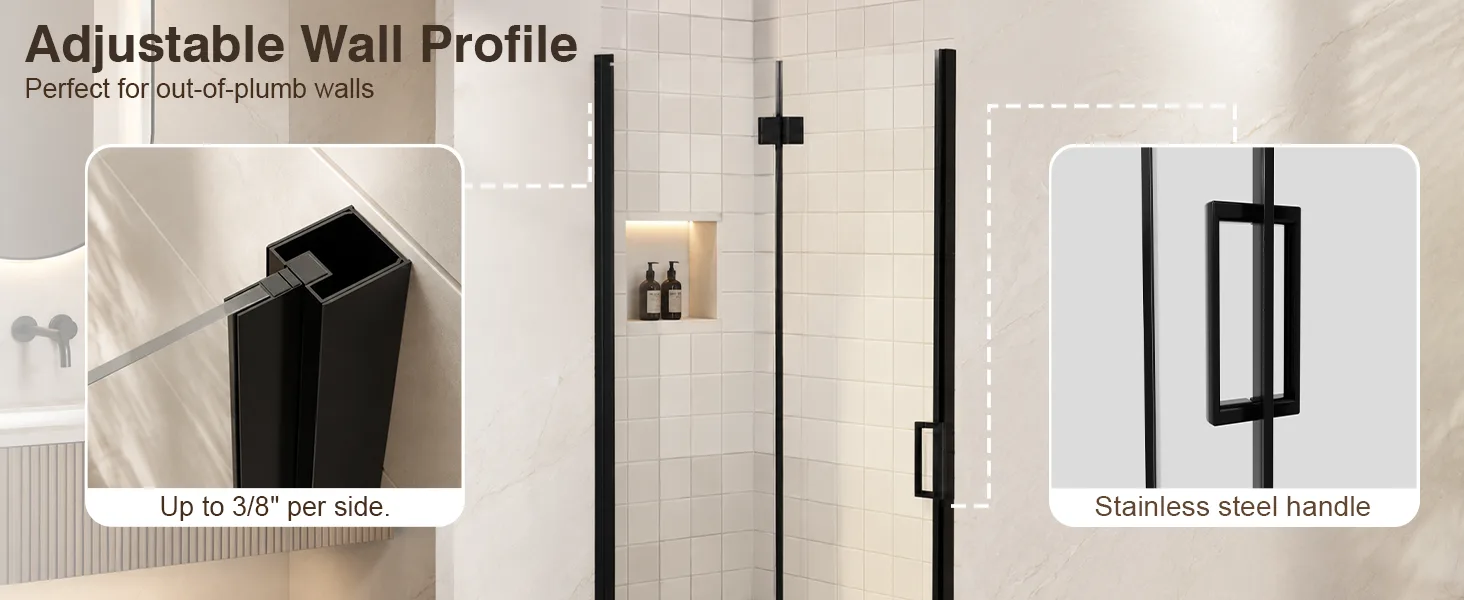 Frameless Bifold Pivot Shower Door with 1/4" Clear Tempered Glass, ARJ-P02-32-MB, detail image 4
