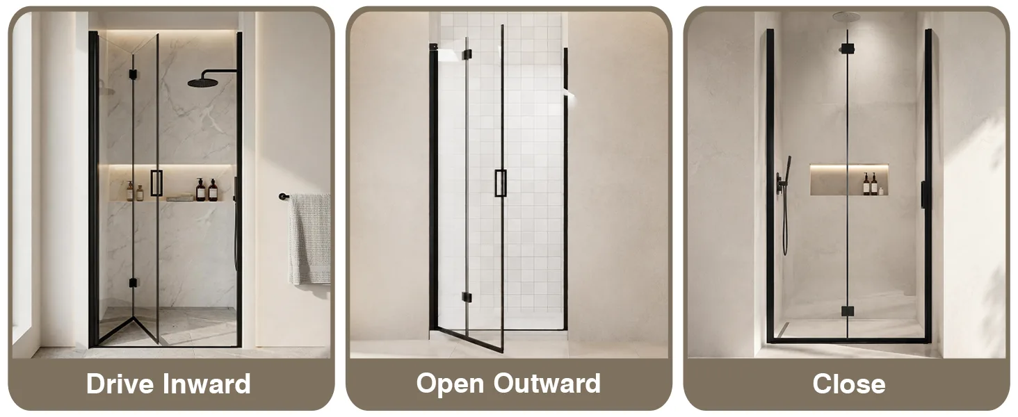 Frameless Bifold Pivot Shower Door with 1/4" Clear Tempered Glass, ARJ-P02-32-MB, detail image 10