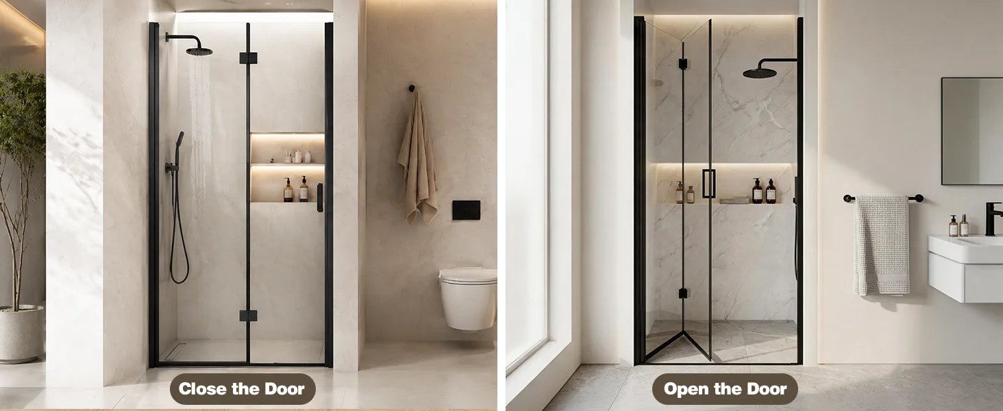 Frameless Bifold Pivot Shower Door with 1/4" Clear Tempered Glass, ARJ-P02-32-MB, detail image 11