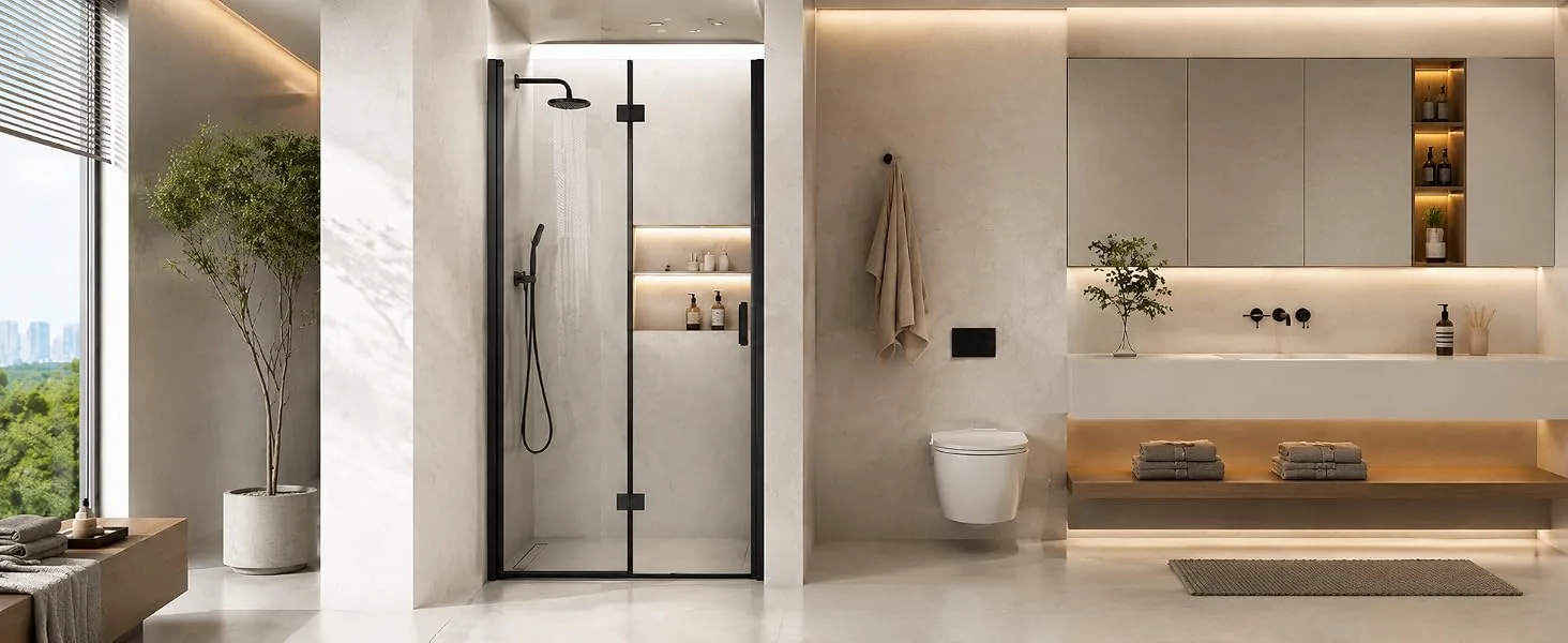Frameless Bifold Pivot Shower Door with 1/4" Clear Tempered Glass, ARJ-P02-32-MB, detail image 14