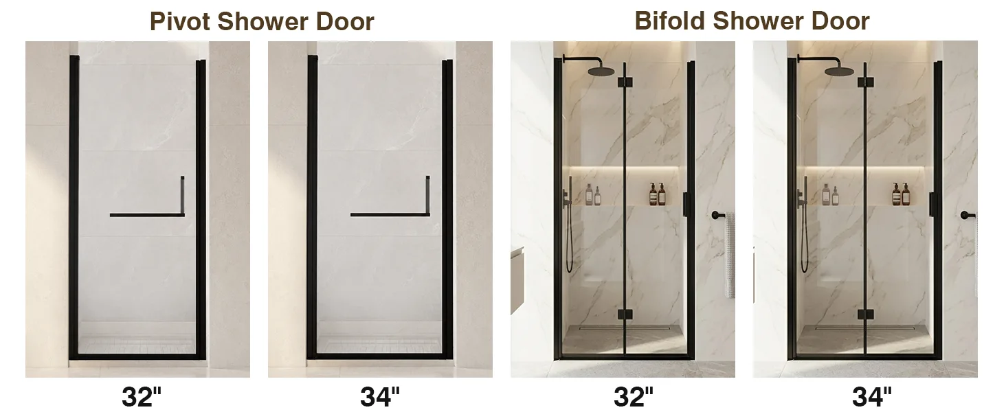 Frameless Bifold Pivot Shower Door with 1/4" Clear Tempered Glass, ARJ-P02-32-MB, detail image 15