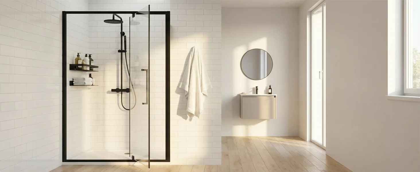 Semi-Frameless Hinged Shower Door with 1/4" Clear Tempered Glass, ARJ-J01-44-MB, detail image 11