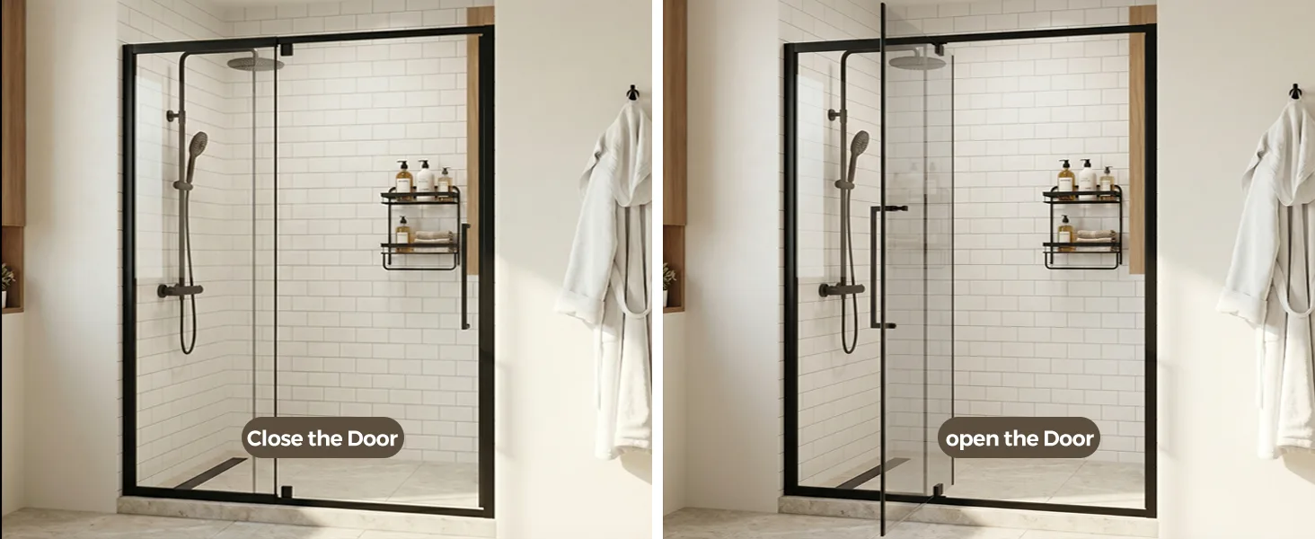 Semi-Frameless Hinged Shower Door with 1/4" Clear Tempered Glass, ARJ-J01-56-MB, detail image 9
