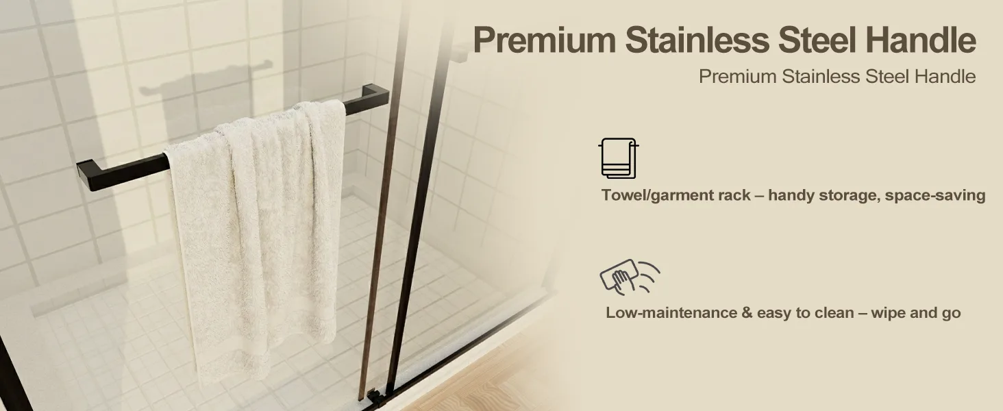 Frameless Sliding Shower Door with 5/16" Clear Tempered Glass, ARJ-S01-48-MB, detail image 3