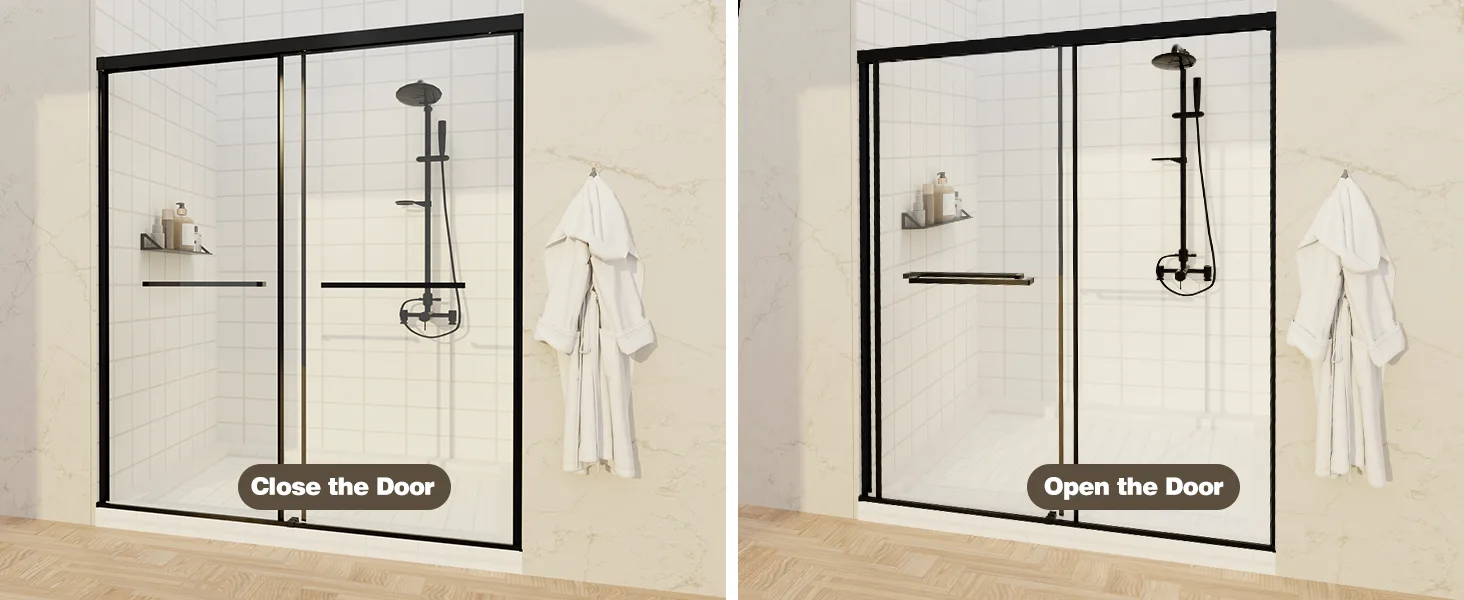 Frameless Sliding Shower Door with 5/16" Clear Tempered Glass, ARJ-S01-48-MB, detail image 7