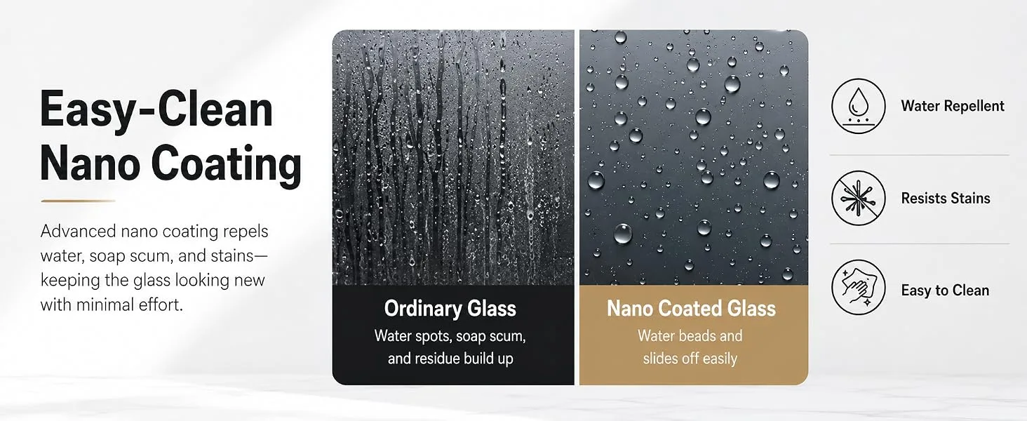 Frameless Sliding Shower Door with 5/16" Clear Tempered Glass, ARJ-S01-60-MB, detail image 7
