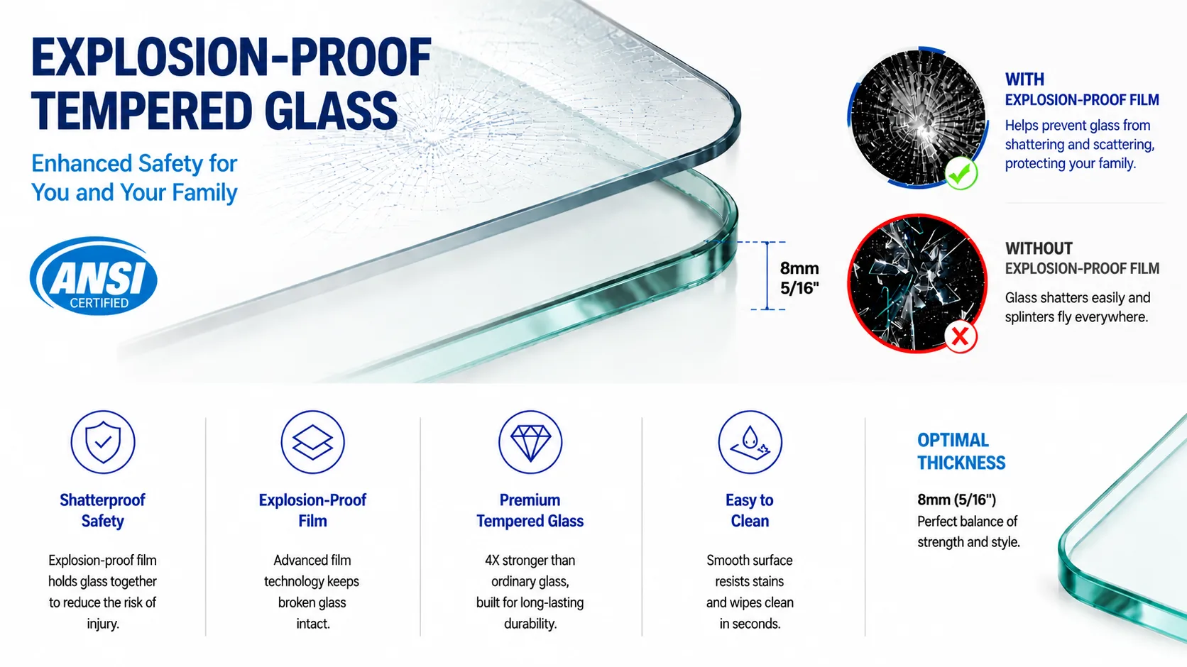 Frameless Sliding Shower Door with 5/16" Clear Tempered Glass, ARJ-S01-60-MB, detail image 12