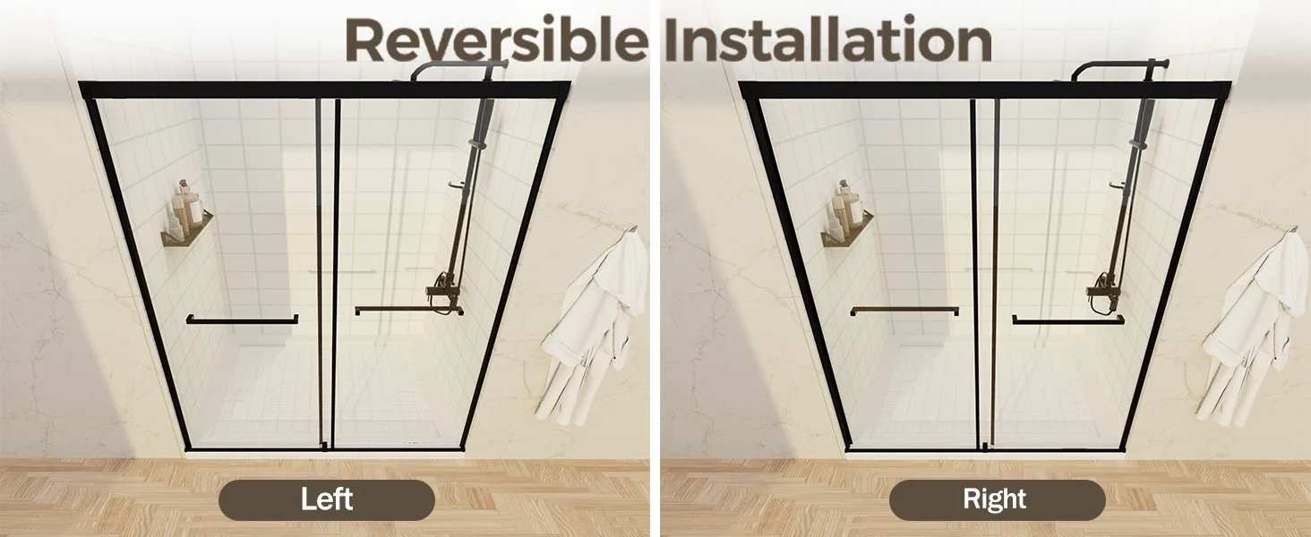 Semi-Frameless Double Sliding Shower Door with 1/4" Clear Tempered Glass, ARJ-S03-48-MB, detail image 6