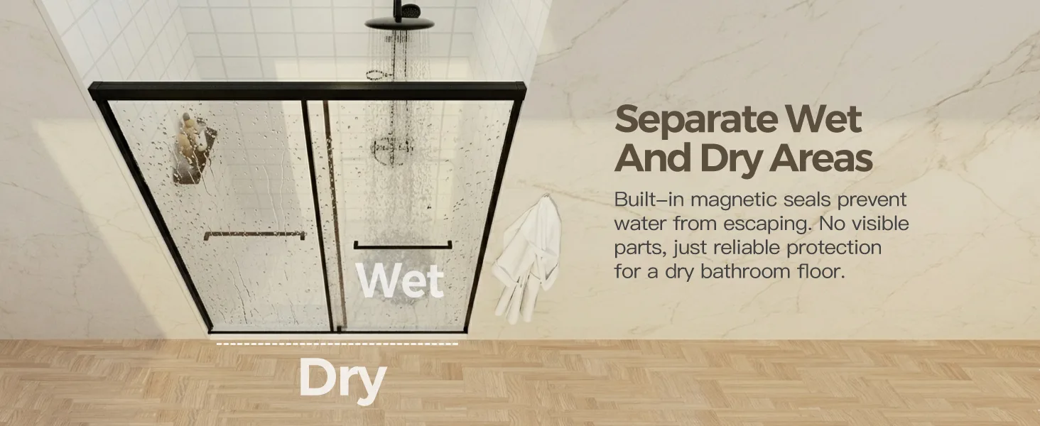 Semi-Frameless Double Sliding Shower Door with 1/4" Clear Tempered Glass, ARJ-S03-48-MB, detail image 8