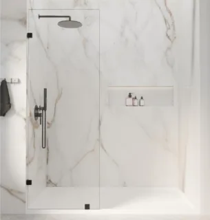 30" W x 72" H Frameless Fixed Shower Glass Panel with 3/8" Clear Tempered Glass in Matte Black, main product view