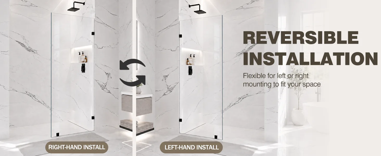 Frameless Fixed Shower Glass Panel with 3/8" Clear Tempered Glass, ARJ-W01-30-MB, detail image 6