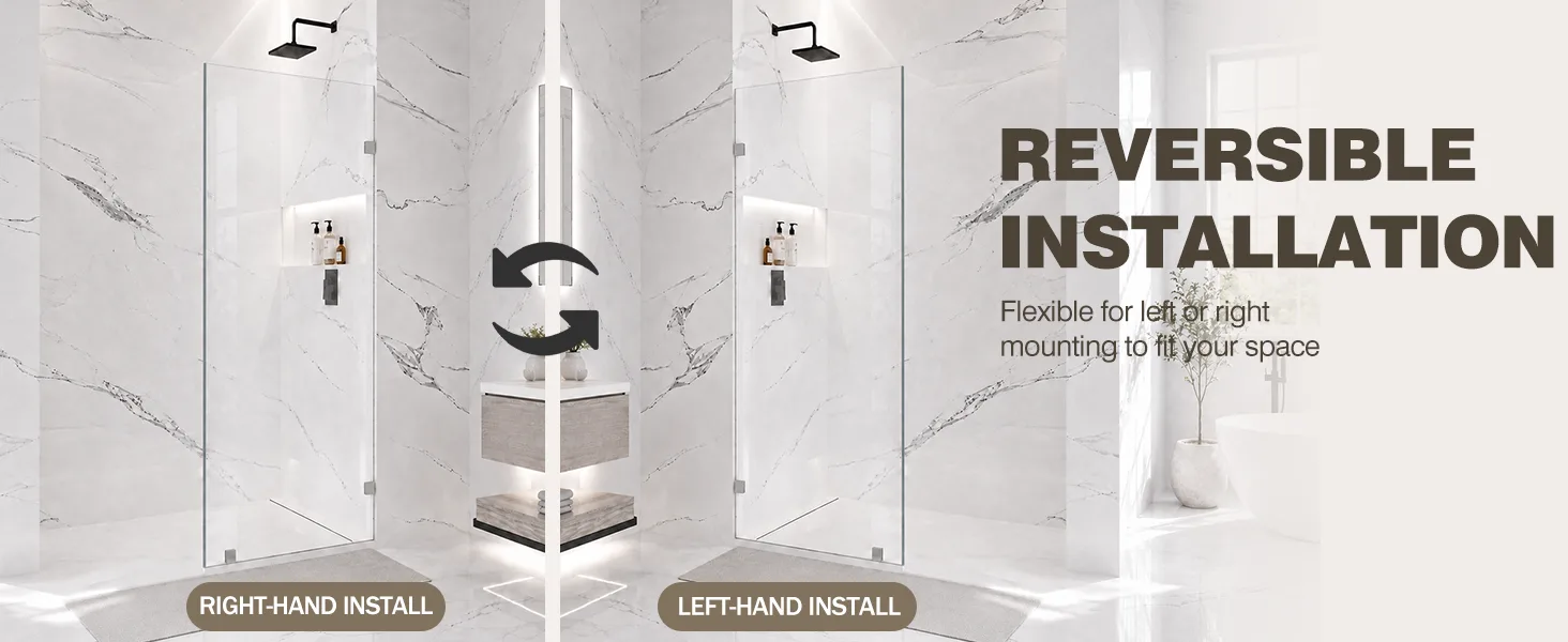 Frameless Fixed Shower Glass Panel with 3/8" Clear Tempered Glass, ARJ-W01-30-CH, detail image 5