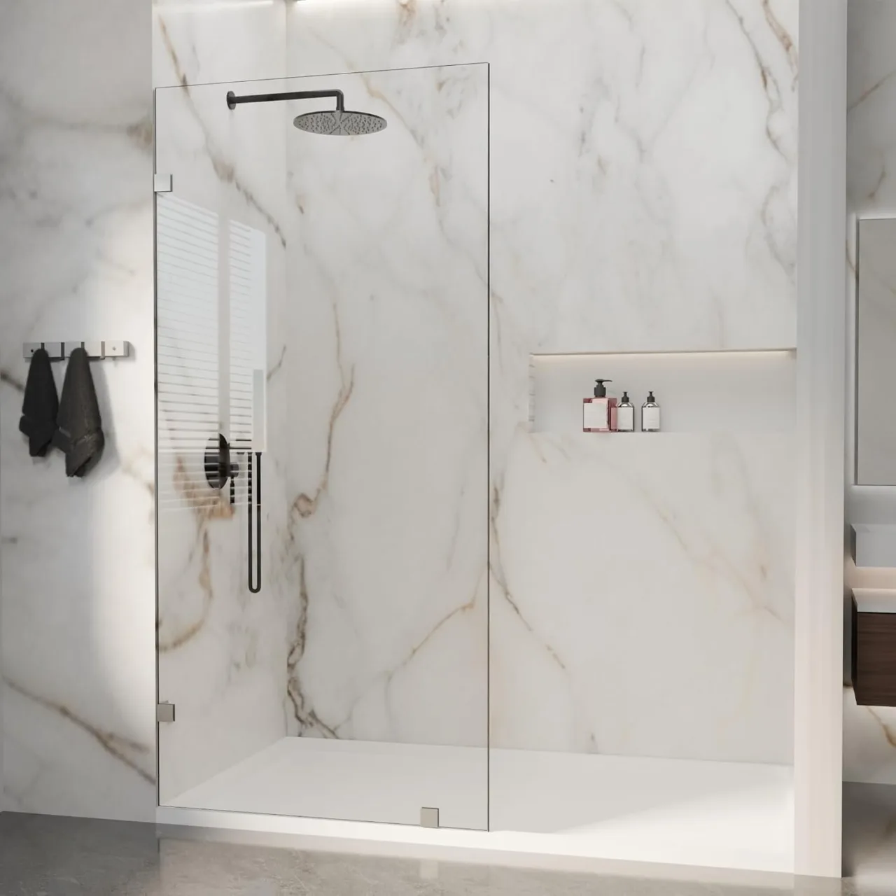 32" W x 72" H Frameless Fixed Shower Glass Panel with 3/8" Clear Tempered Glass in Chrome, main product view